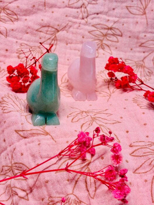 Dinosaure aventurine et quartz rose